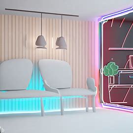 Neon living room from the future, Scandinavian design