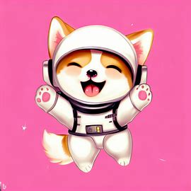 a cute happy shiba inu astronaut on a pink background, digital art.
