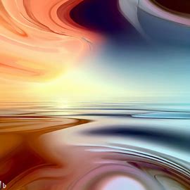 Design an abstract landscape inspired by a sunset over the ocean.