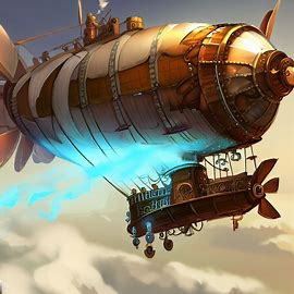 Design a steampunk airship powered by steam and magic.