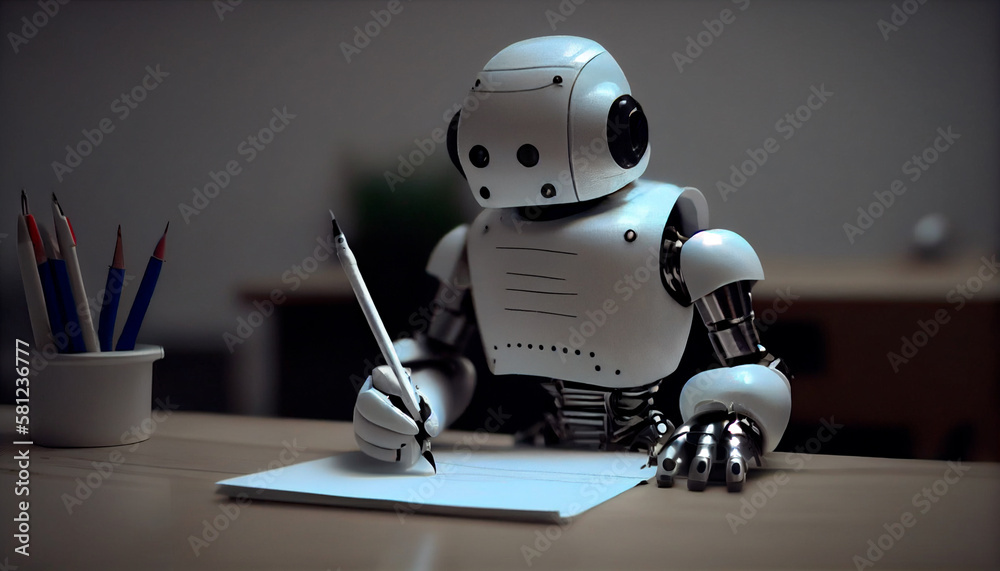 AI writer robot writing like a human author or blogger. Generative Ai