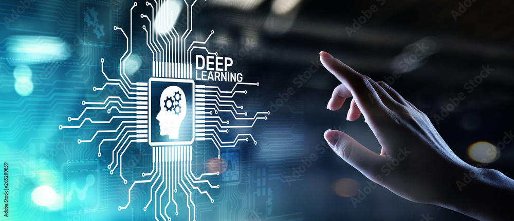 Deep Machine learning Artificial intelligence AI technology concept on virtual screen.