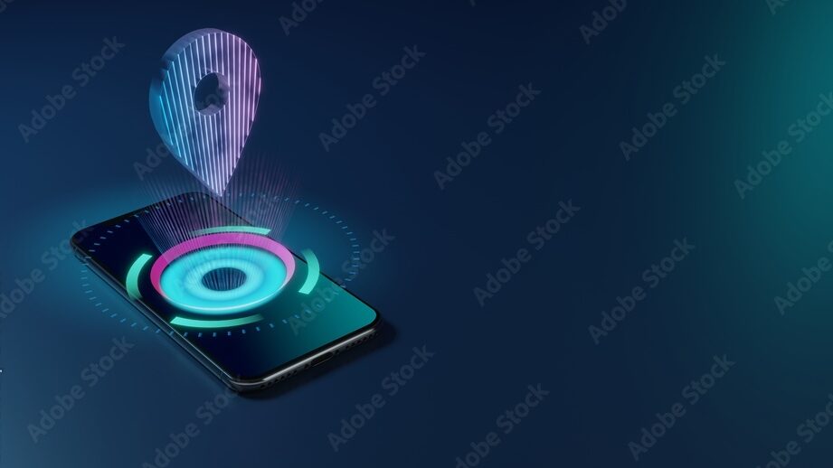 3D rendering neon holographic phone symbol of placeholder icon on dark background