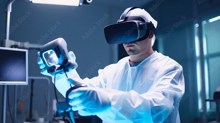 doctor using virtual reality in operating robot room, hospital, emergency ,Ai generative