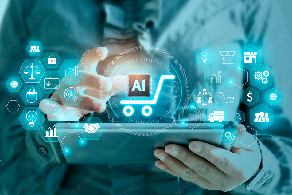 Marketing concept with artificial intelligence, new market research paradigms, business development system with ai. Modern digital technology to sell with AI.