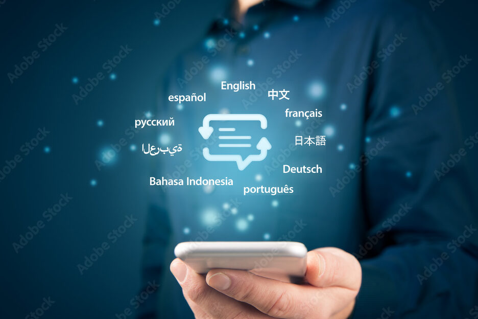 Online translator and language e-learning concepts