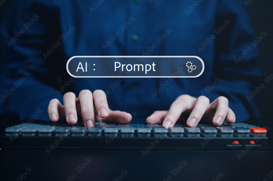 Prompt text, AI texting prompt on keyboard with smart Artificial Intelligence. Prompt text with AI, Immediate prompt concept