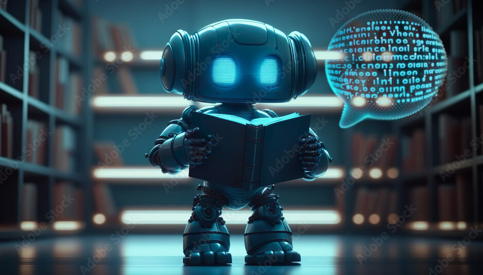 Robotic ai,chat bot.futuristic technology or machine learning data development and reaction or retaliation process concepts.library  information. ai generated technology