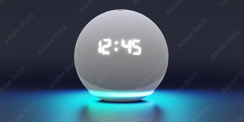 Voice controlled speaker with activated voice recognition, on white background. 3d render illustration