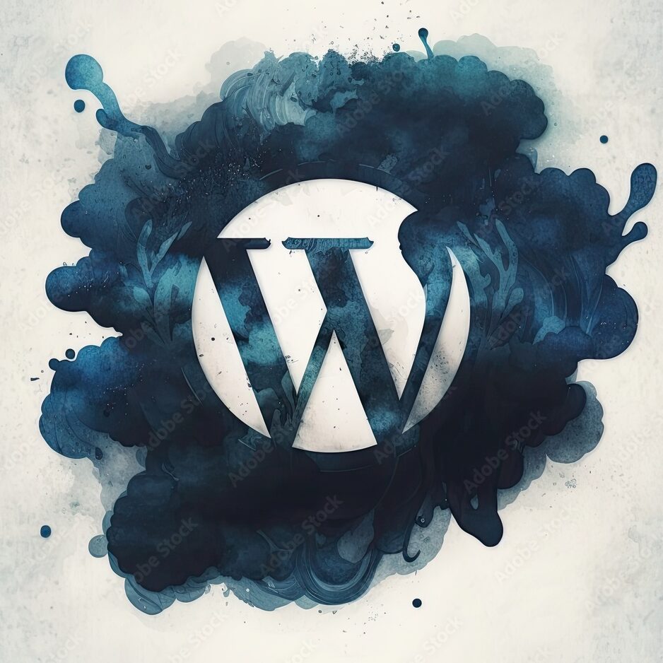 WordPress Logo in Dark Blue Watercolor Burnished Illustration