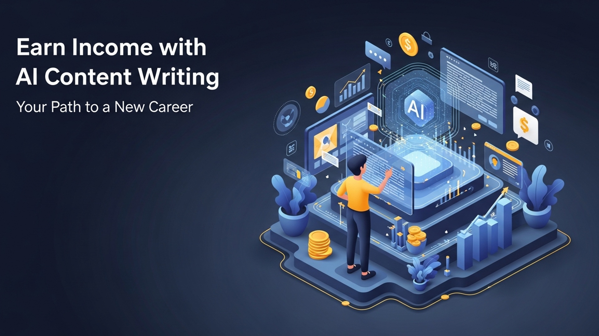 Earn Income with AI Content Writing Your Path to a New Career illustration